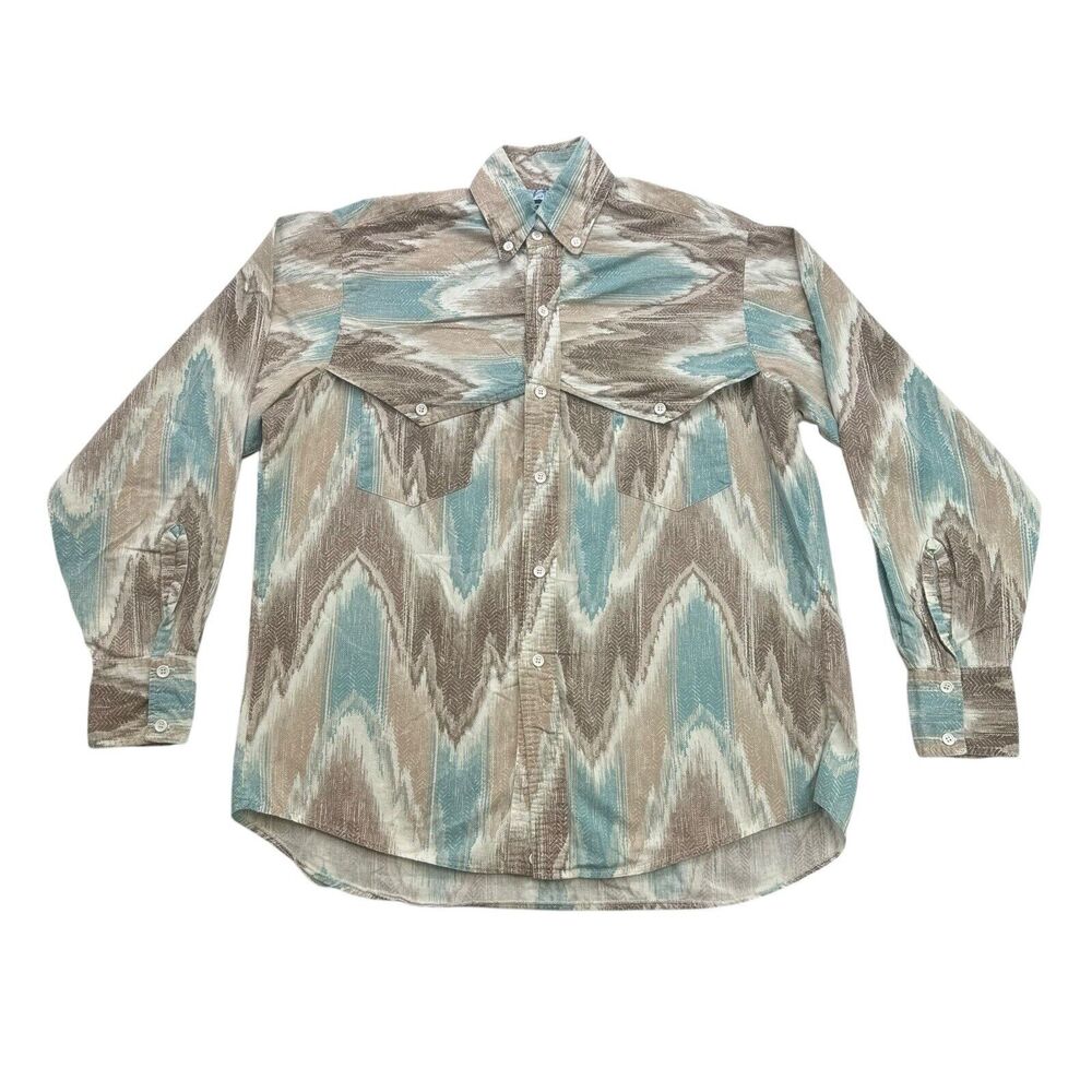 Vintage Latigo Shirt Mens Large L Brown Blue Western Button Down Long Sleeve